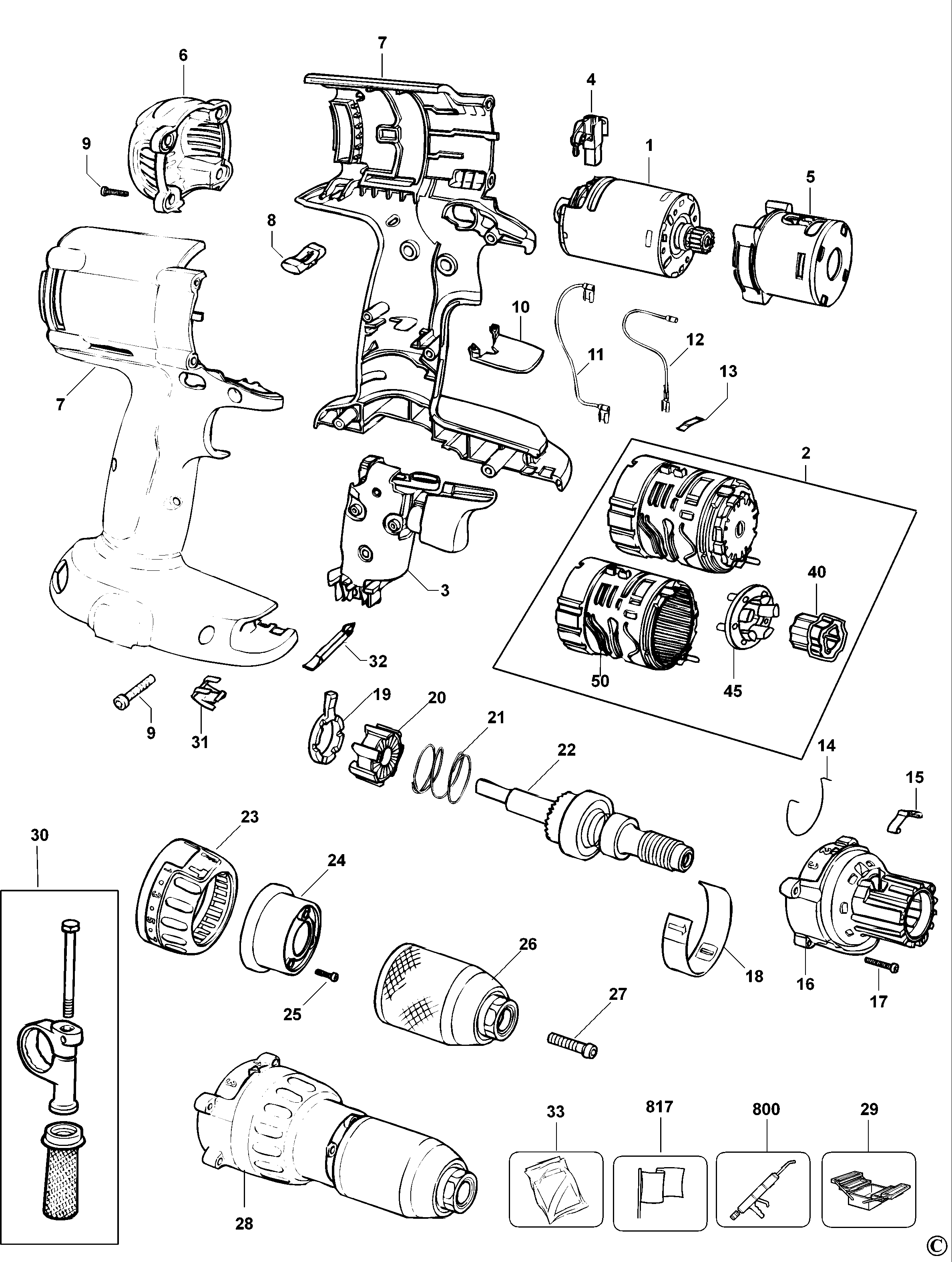 Dewalt Dw988 Type 11 spare parts and technical drawings Kruis Powertools